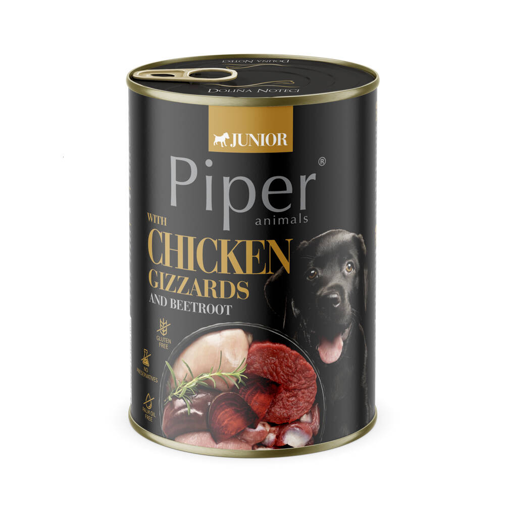 PIPER JUNIOR WITH CHICKEN GIZZARDS AND BROWN RICE 24x400gr. (MAXIMOS DESCUENTO BANDEJAS COMPLETAS).