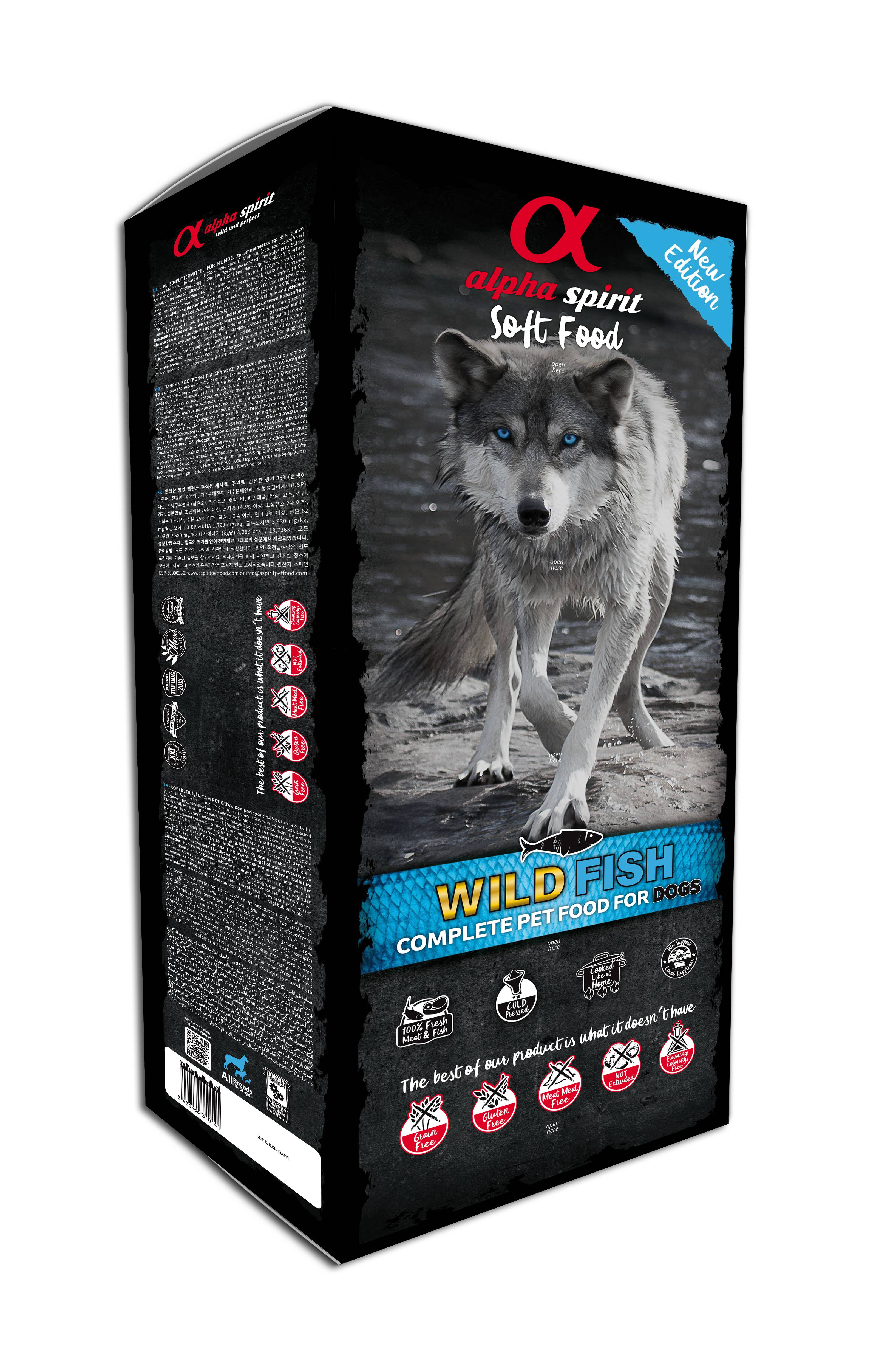 Semi-humedo Wild Fish Complete Dog Food in carton Box and Individual trays 9 kg